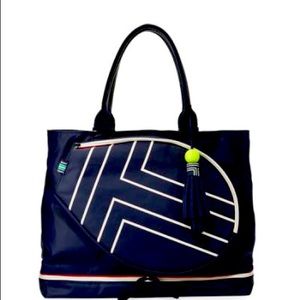 Tory Burch Tennis Coated Racket Tote Bag Navy